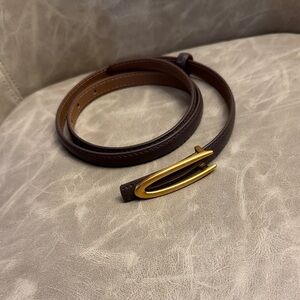 Brown Leather Belt with Gold Buckle